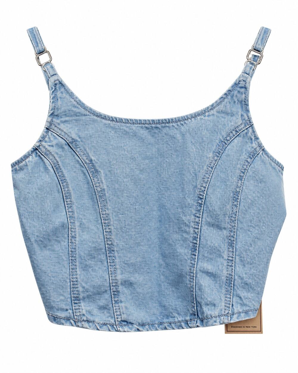 One Star Denim Corset Cami Top Womens M NWT Light Wash Smocked Y2K Adjustable